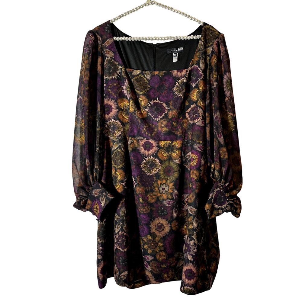 Slate & Willow Square Neck Long Sleeve Dark Floral Dress